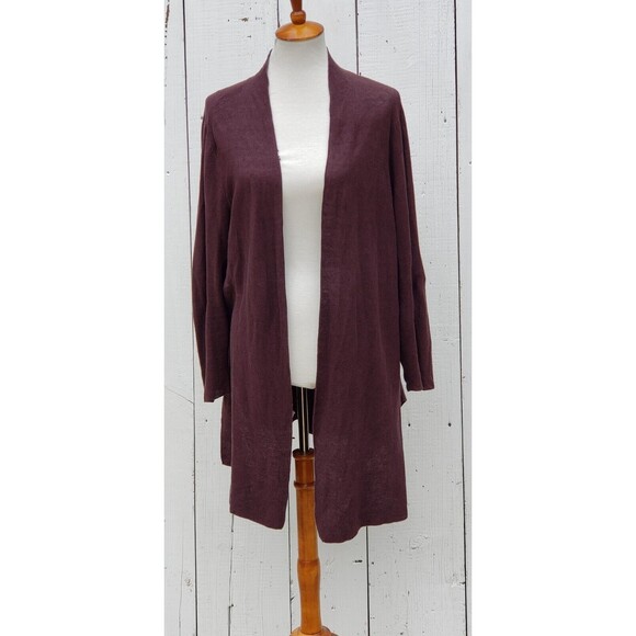 Eileen Fisher Plum Organic Linen Cotton Cardigan Easy Fit Thigh Length XL READ - Picture 1 of 10